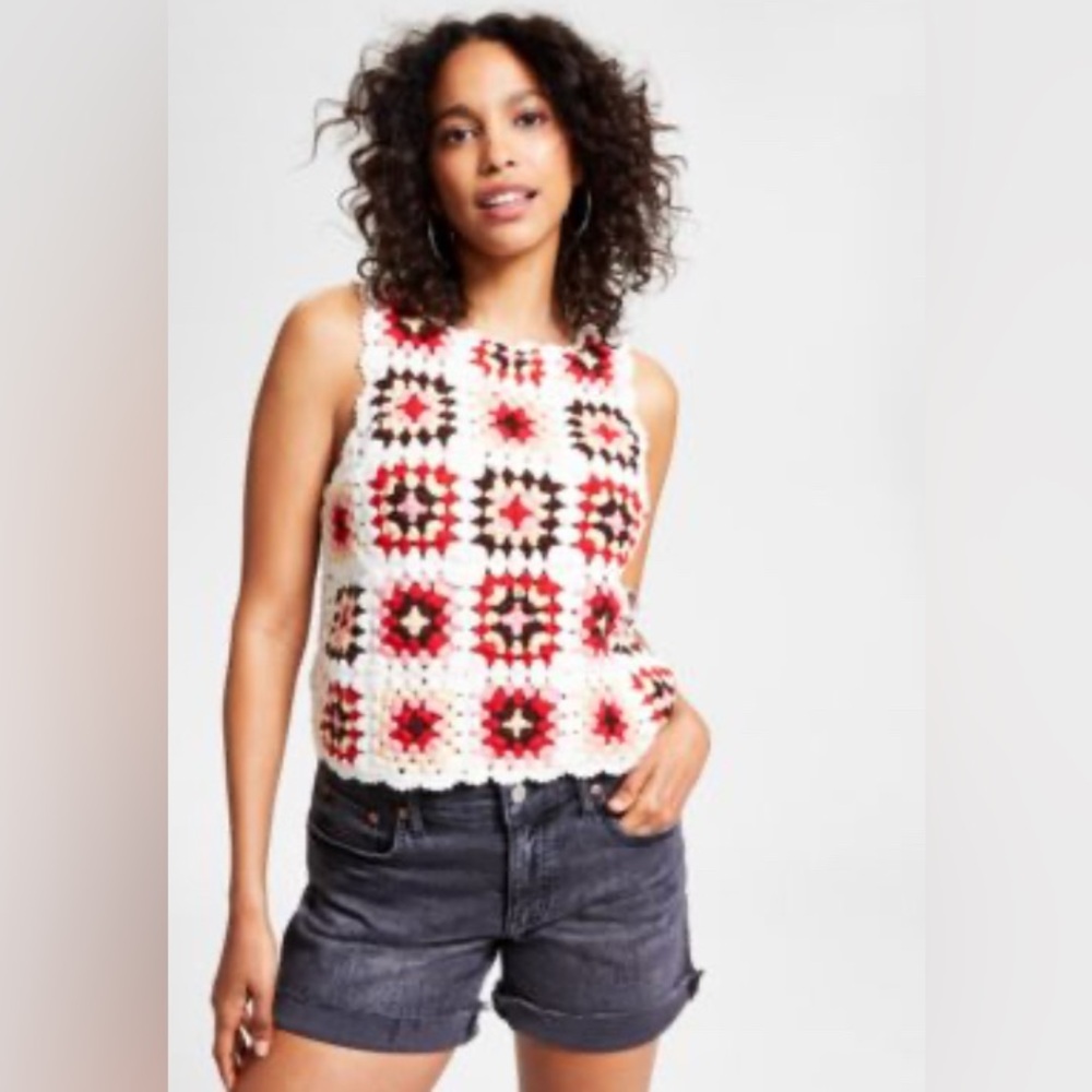 Lucky Brand Crochet Tank Top - Red, Black, White